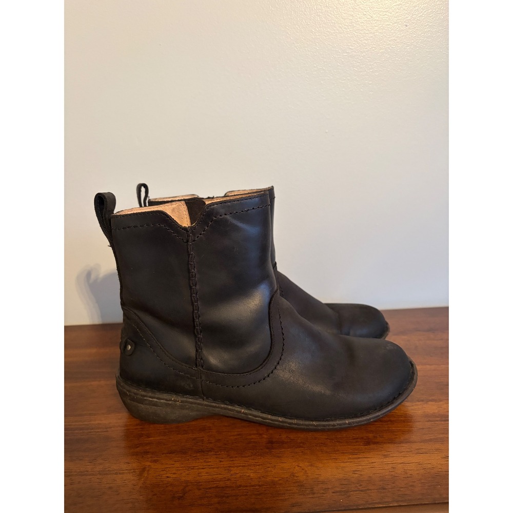 UGG Australia Neevah Black Leather Fur Lined Side Zip Ankle Boots Womens Size 10